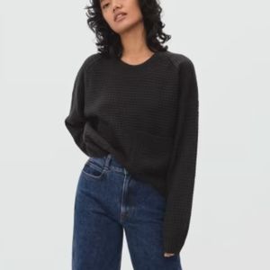 Everlane Black Belgian Waffle Cashmere Pocket Sweater sz XXS